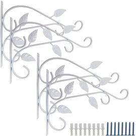 RONYOUNG 4PCS Hanging Plant Bracket 12in Metal Wrought Iron Planter Hooks Wall Mounted Decorative Hanger Hook for Hanging Indoor Outdoor Planter Flower Pot Bird Feeder Wind Chime Lanterns (White)