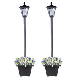 Krychiler 63" Solar Outdoor Lamp Post Lights with Planter 2 Pack, Solar-Powered Garden Pole Lights Outdoor Waterproof Street Light for Patio, Lawn, Pathway, Driveway, Backyard