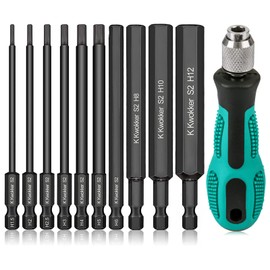K Kwokker 10PCS 100MM Allen Wrench Drill Bits, 1/4 Inch Hex Shank Hex Screwdriver Bit Set with Mini Handle Screwdriver, 1.5mm-12mm Black Allen Key Bit Set for Assembling Furniture