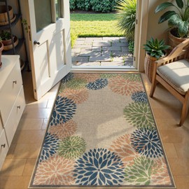 LIVEBOX Modern 3x5 Jute Outdoor Patio Rug, Washable Rugs for Entryway Porch, Tropical Floral Boho Farmhouse Carpet, Non Slip Front Door Mat for Outdoor Indoor Entryway Guestroom Decor (Olive 3'x5')