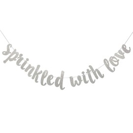 Sprinkled with Love Glitter Banner, Baby Sprinkle Banner, Baby Shower, Gender Reveal Party, Glitter Party Decor (Silver)