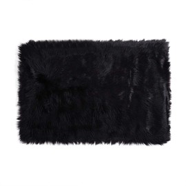 sourcing map Soft Faux Fur Rug Indoor Fluffy Faux Sheepskin Area Carpet Rugs for Bedroom Sofa Living Room Rectangle Washable Floor Mat 2 x 3 Feet Black
