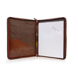 Ashwood - Men's Leather A4 Zip Conference Folder - Presentation Portfolio Folder - Document Holder with Pen & Business Card Pockets - Chestnut