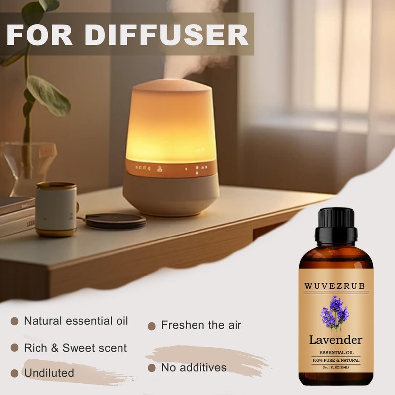 Wuvezrub Lavender Essential Oils, 30ML Pure and Natural Essential Oil