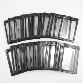 Vertical Color Frame Badge Holder, Pre-Punched Credit Card Size ID Card Holder, Use with Lanyards, Chains, or Badge Clips - Black (50 Pack)