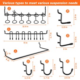 Hogurity 296 PCS Pegboard Hooks,1/4" Extra Thick Heavy Duty Pegboard Hooks with Pegboard Bins, Black Metal Pegboard Accessories with Peg Locks for Garage Wall Organizer