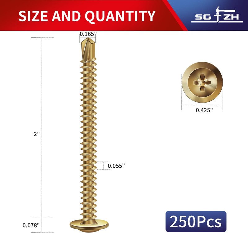 #8 x 2 Inch Sheet Metal Screws 250Pcs Bronze 410