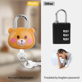 Cute Little Bear Lock with Keys, Mini Padlock for Gym Lockers, Diaries, Jewelry Boxes, Suitcases & Backpacks Luggage Locks(2PCS) (Brown)