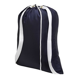 Handy Laundry Bag, Navy Blue - 22" X 28" - Two Shoulder Straps for Easy Backpack Carrying and Drawstring Closure. These Nylon Laundry Bags Come in a Variety of Attractive Colors and Patterns.