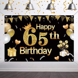 Tecreo 65th Birthday Decorations Happy 65th Birthday Backdrop for Men & Women Photography Background 120cm Birthday Decorations Party Banner Photo Booth Props