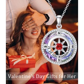 TOUPOP Valentines Day Gifts for Her I'd be Lost without You Compass Necklace Sterling Silver January Birthstone Garnet Jewelry for Women Anniversary Birthday Gifts for Wife, Girlfriend