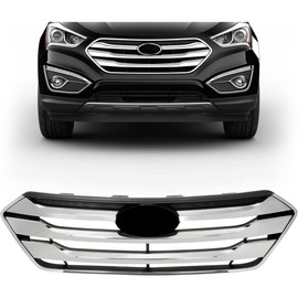 KUAFU Front Bumper Upper Grille Grill Compatible with 2013-2016 Hyundai Santa Fe Sport Replacement for HY1200163 Grille Grill Chrome Painted Silvery+Black ABS Plastic