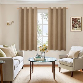 BGment Burlap Linen Curtains 54 Inch Length for Short Window, Camel Drapes Light Filtering with Grommet Privacy Non See Through for Living Bedroom Farmhouse, 2 Panels, Each 52 Inch Wide