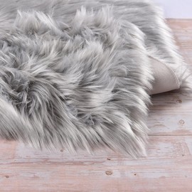 ORINOVA Shag Rug 6x9 Area Rugs for Bedroom Silver Grey Fluffy Machine Washable Faux Sheepskin Shaggy Fur Rugs for Living Room Nursery Rug
