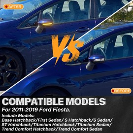 Sequential LED Side Mirror Turn Signal Lights for Ford Fiesta MK7 2008-2017 B-Max 2012-2017 Dynamic Amber Blue Blinker, Smoked Lens