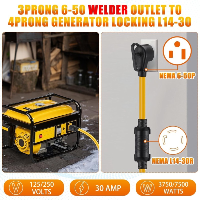 25 FT NEMA 6-50P to L14-30R 50A to 30A Welder