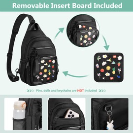 Prokva Ita Bag Crossbody Pin Display Sling Bag with Insert, Ita Chest Pack Backpack with Clear Pocket for Trading Pins, Comic Con, Travel, Black