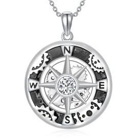 DONGHU Compass Necklace for Women Men 925 Sterling Silver Moissanite Compass Pendant Necklaces Birthday Graduation Anniversary Jewelry Gifts for Her Him