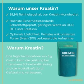 Kreatin Monohydrat Pulver - ultrarein & optimal löslich - Feinstes mikronisiertes Pulver für bessere Aufnahme - Ideal für Leistungssteigerung - Laborgeprüft & ohne Zusätze (1er Pack)