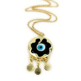 LESLIE BOULES Collar con colgante de oro de ojo malvado negro para mujer, cadena chapada en 18 quilates, Mediano, Latón, Sin piedra preciosa