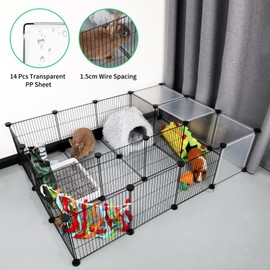 Lonepetu Rabbit Playpen Indoor, DIY Small Animal Pet Playpen Indoor & Outdoor Portable Metal Wire/Transparent Clear Pet Fence Yard Fence for Guinea Pigs, Bunny, Ferrets, Kittens, Puppies
