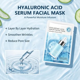 Xivicii 12 Pack Hyaluronic Acid Face Mask, Hydrating Sheet Masks Skincare for Smooth and Glowing Skin