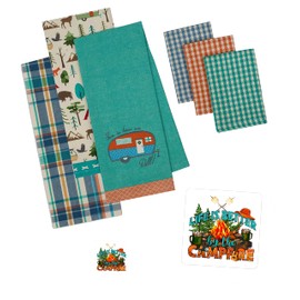 NORTHERN LIFE Camper/RV Kitchen Towels, Dishcloths and Magnet | Set of 7 Camper Décor Items for Camper - RV - Travel Trailer - Motorhome