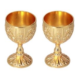 Zerodis 2Pcs Royal Chalice Embossed Cup, Vintage Handmade Goblet Chalice Unbreakable Dragon Chalice with Embossed Flower Pattern Metal Liqueur Cup(Pumpkin gold)