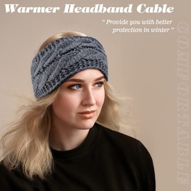 Women's Winter Headband, Pack of 2, Knitted Hair Band, Fleece, Warm Knitted Headbands, Elastic Cable Headband (Beige + Dark Grey)