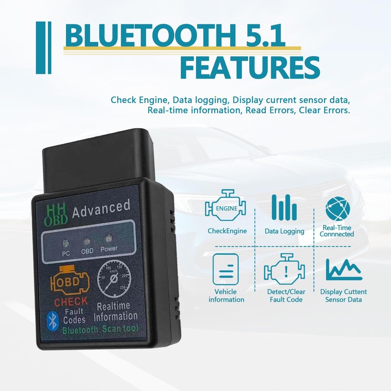 Bluetooth OBD2 Wireless Scanner Diagnostic Tool, Vehicle Code Reader for
