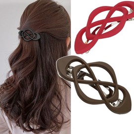 4Pcs Vintage French Barrette Clips - Matte Flat Claw Clips Hair Accessories for Thin & Long Hair Strong Hold Hair Accessories for Women Girls (Black-Light brown)