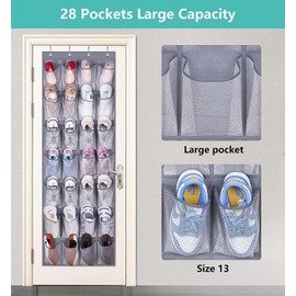 MISSLO 28 Large Pockets Hanging Shoe Rack Door Shoe Organizer Hanging Shoe Storage Hanger for Closet Mesh Holder, Grey