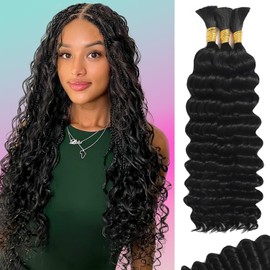 Human Braiding Hair for Boho Braids Human Hair 110g 22 Inch Curly Boho Hair for Braiding Knotless 12A Deep Wave Bohemian 3 Bundles/Pack Natural Color