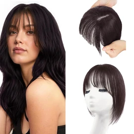 XFSRG Fringe Pony Haarteil mit Klammer French Fake Ponys Nahtlos Unsichtbar Clip One Piece Bangs für Frauen(Braun-schwarz)