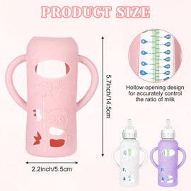3Pcs Silicone Sleeves for Dr Brown Glass Bottles, Compatible with Glass Dr Brown Bottles Holder for Baby with Grip Handles, Anti Breakage Durable Glass Baby Bottles Holder 8Oz