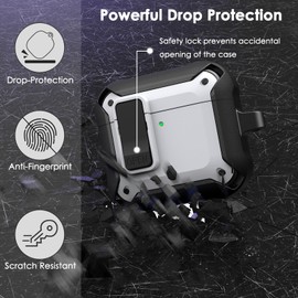 AIRSPO Compatible with 4 Case with Cleaner kit, Military Hard Case with Lock for 4 Wireless Charging Cases,White