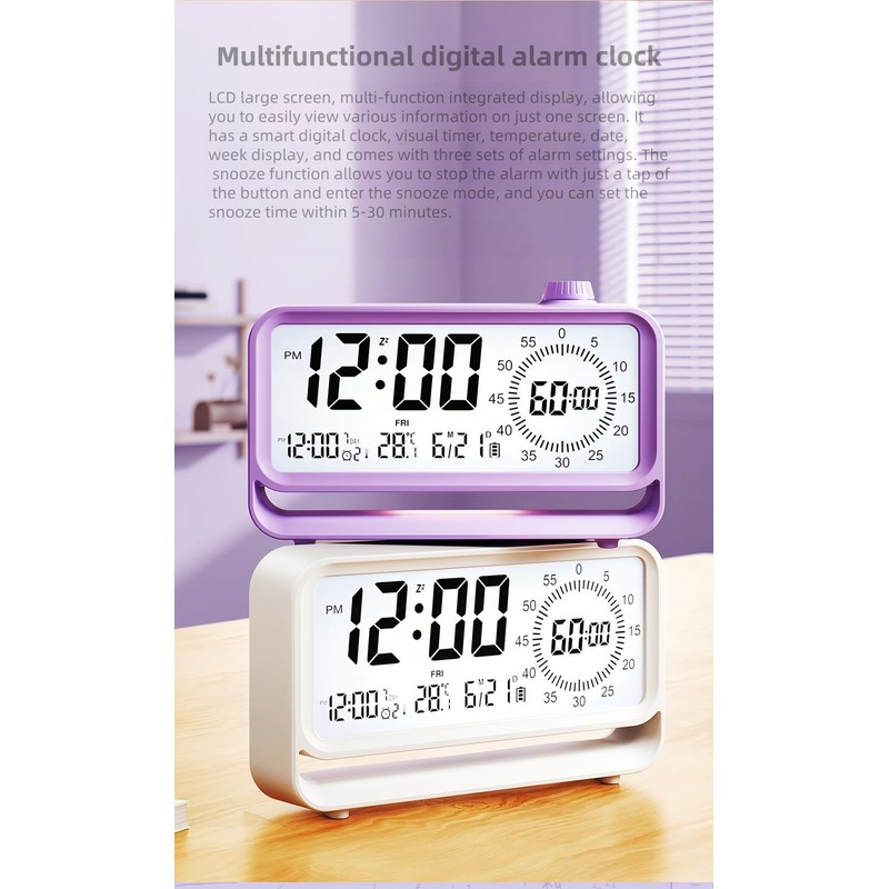 YHFITN Digital Alarm Clock Night Light Visual Timer, LCD Time
