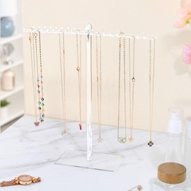 MOFASVIGI Acrylic Necklace Display Stand, Clear Hanging Jewellery Organiser Stand Holder Jewelry Organizer Display Hanger Rack with Bilateral Hooks for Necklaces Pendant Bracelets Ring 35 * 29 * 15CM