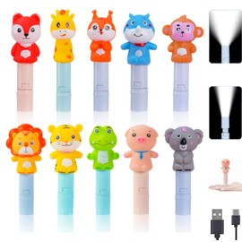 Darlur 10 Pack Small Mini Cute Kids Flashlight, Rechargeable Animal Flashlights for Boys Girls,Christmas Gifts Stocking Stuffers