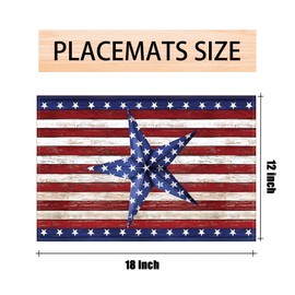 Linen Watercolor Red White and Blue American Flag Stars Patriotic Placemats Set of 4 4th of July Memorial Day Veterans Day Patriotic Decoration and Supplies for Home