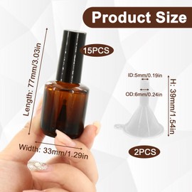 12 Pcs Empty Nail Polish Bottle with Brush, 15ml(1/2 Oz) Cylindrical Glass Bottles, Reusable Nail Polish Container Included 2pcs Mini Funnel
