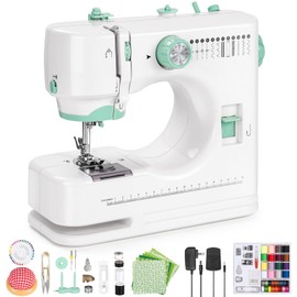 Uwyriwooq Sewing Machine for Beginners, Mini Sewing Machine with Sewing Kits, Electric Portable Sewing Machine with Full Featured, Built-in 12 Stitches, Twin Needle (White and Green)