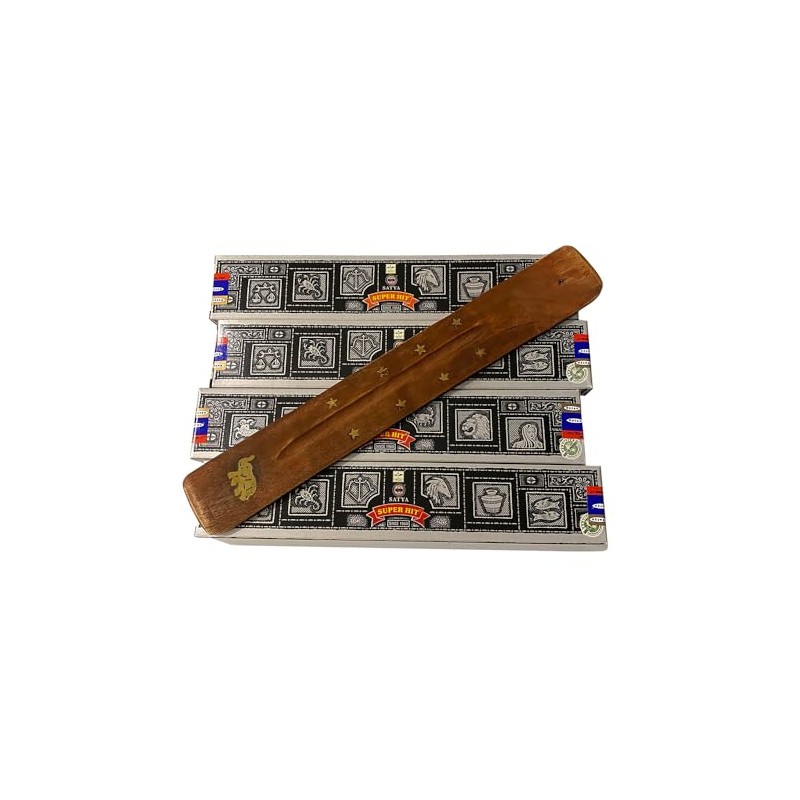 Satya Incense Sticks, 4 Packs x 15g, with Incense Holder,