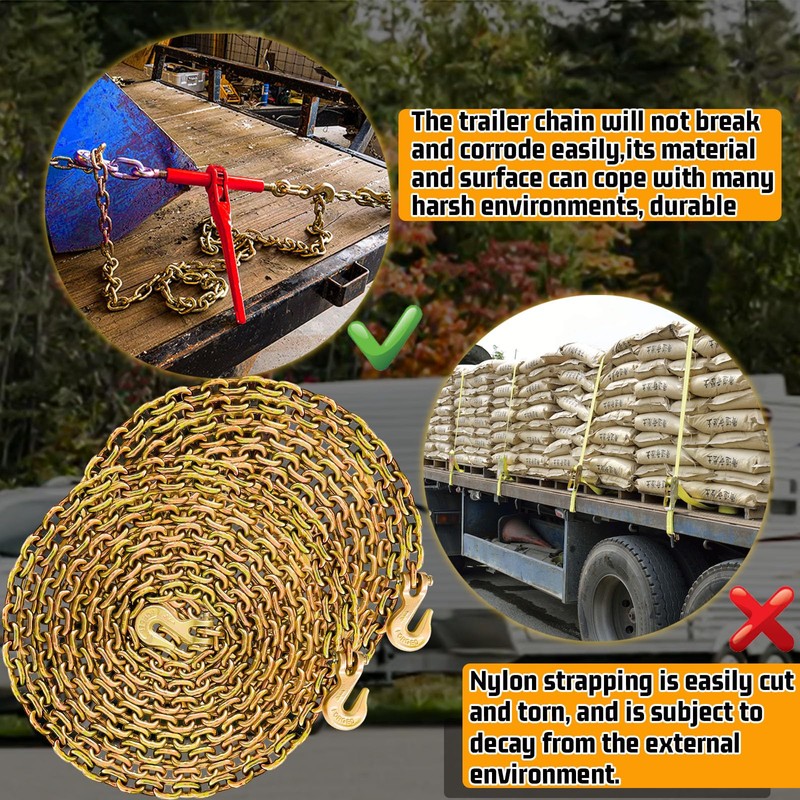 SENKEYFE 1/4" Tow Chain|G80 Log Chain with G70 Clevis Grab
