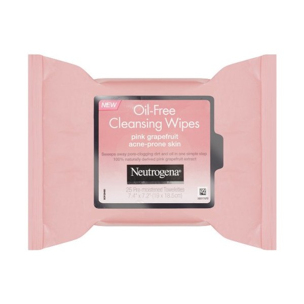 Neutrogena Oil Free Facial Cleansing Makeup Wipes with Pink Grapefruit, Disposable Acne Face Towelettes to Remove Dirt, Oil, and Makeup for Acne Prone Skin, 25 ct (Pack of 6)