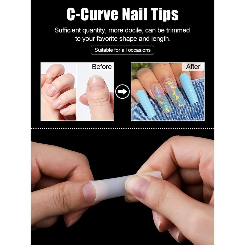 EBANKU Pack of 500 Clear False Nails Tips, Extra Long