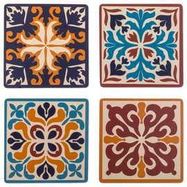 MIJOMA Set of 12 Coasters with Stylish Mosaic Patterns and Cork Backing, 9.5 x 9.5 cm, Sustainable & Decorative