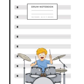 Drum notebook: A large music notebook with blank staff paper for drums | 8.5" x 11" | 102 pages