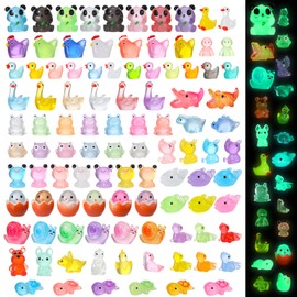 GSrenyu 150 pieces Mini Resin Animal, 24 Styles Luminous Tiny Animals Miniature Little Small Resin Animals Mini Figures for Micro Landscape Fairy Garden Aquarium Dollhouse Decor