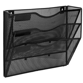 Amexo File Folder Wall Mounted Black 3 Tier Metal Magazine Rack File Holder Letter Organiser Wall File Holder Organiser for Kitchen Living Room Office Dorm